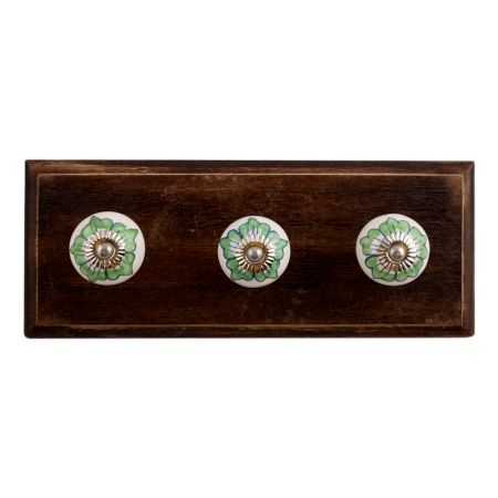 Green Lisianthus Ceramic Wooden Hooks
